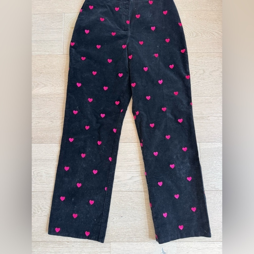 Lilly Pulitzer vintage black velvet pants pink embroidered hearts size 10